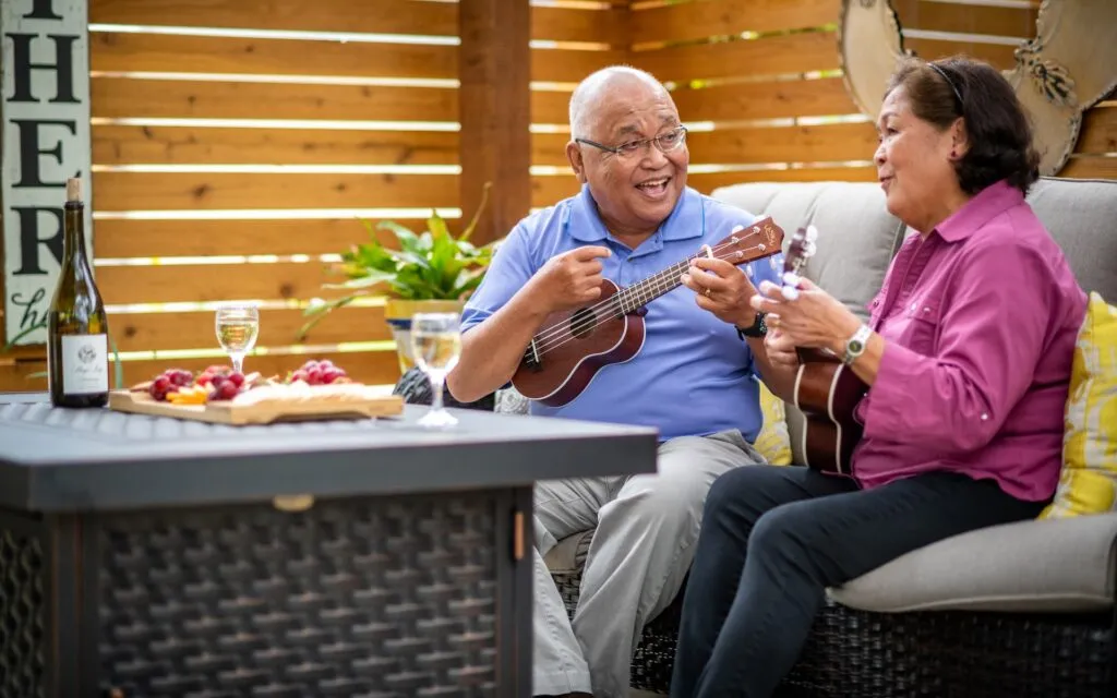 senior couple playing music